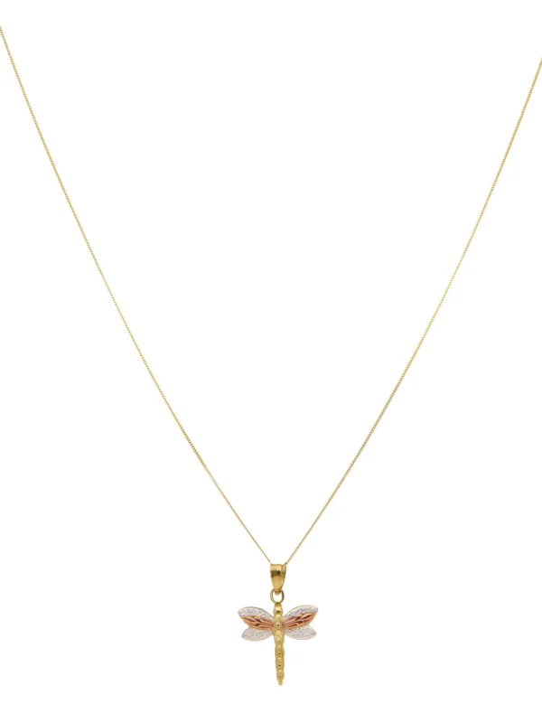 William May 9ct Yellow Rose & White Gold Dragonfly & 18" Necklace