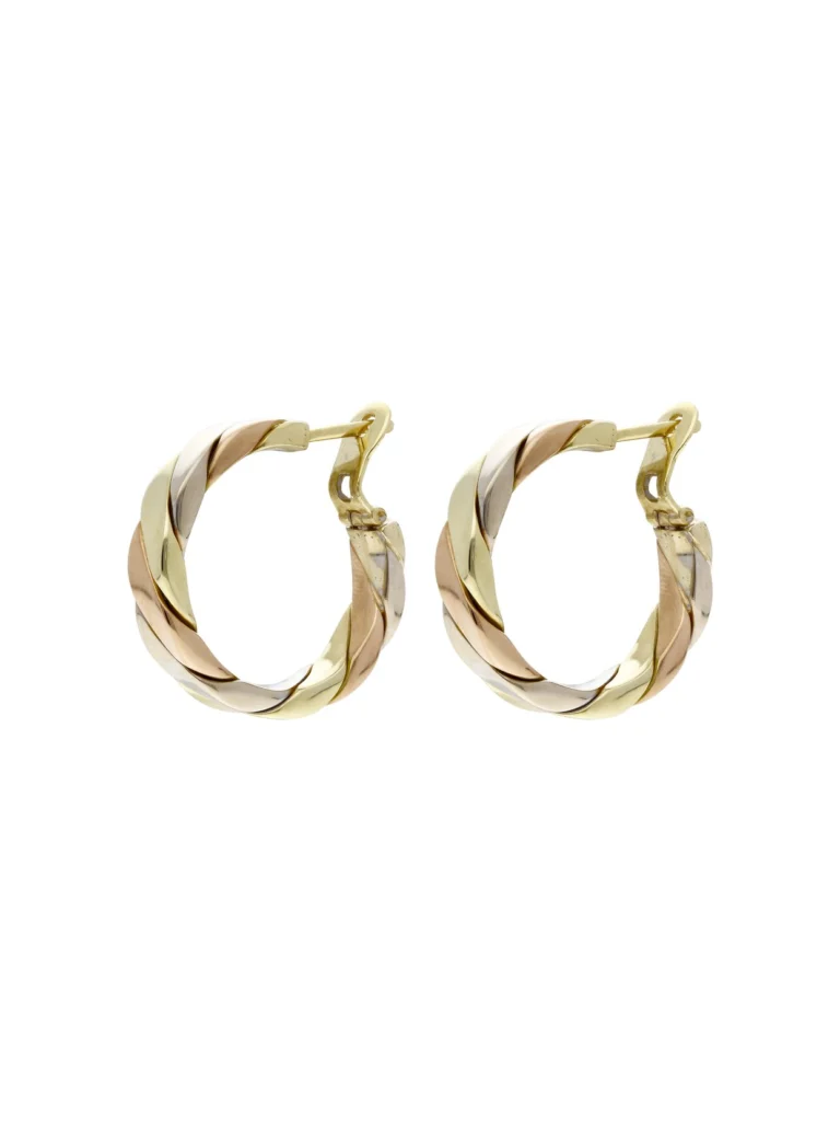 William May 9ct Yellow Rose & White Gold Flat Twist Hoop Earrings
