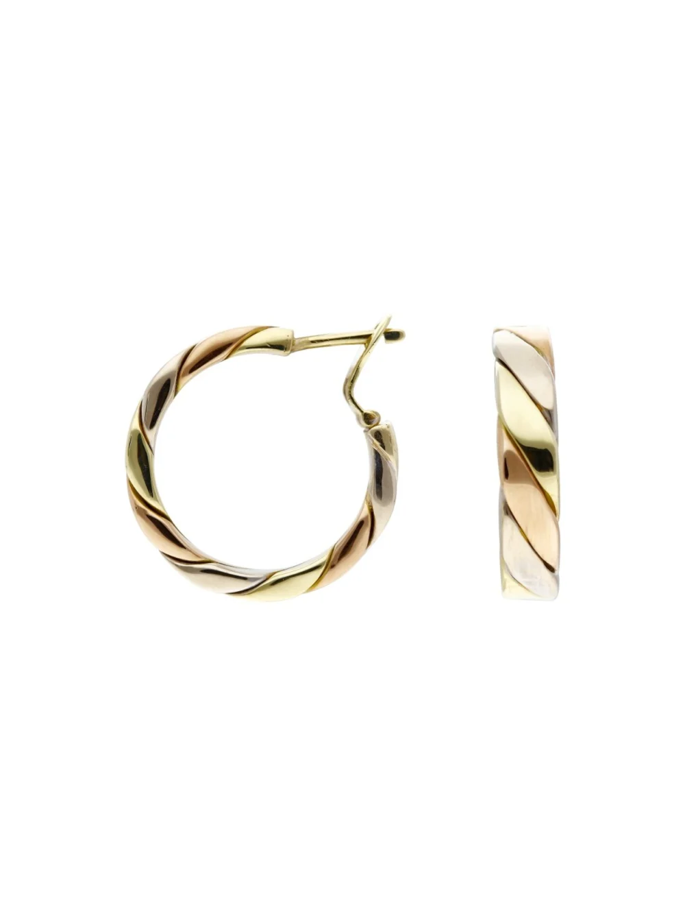 William May 9ct Yellow Rose & White Gold Flat Twist Hoop Earrings, view 2