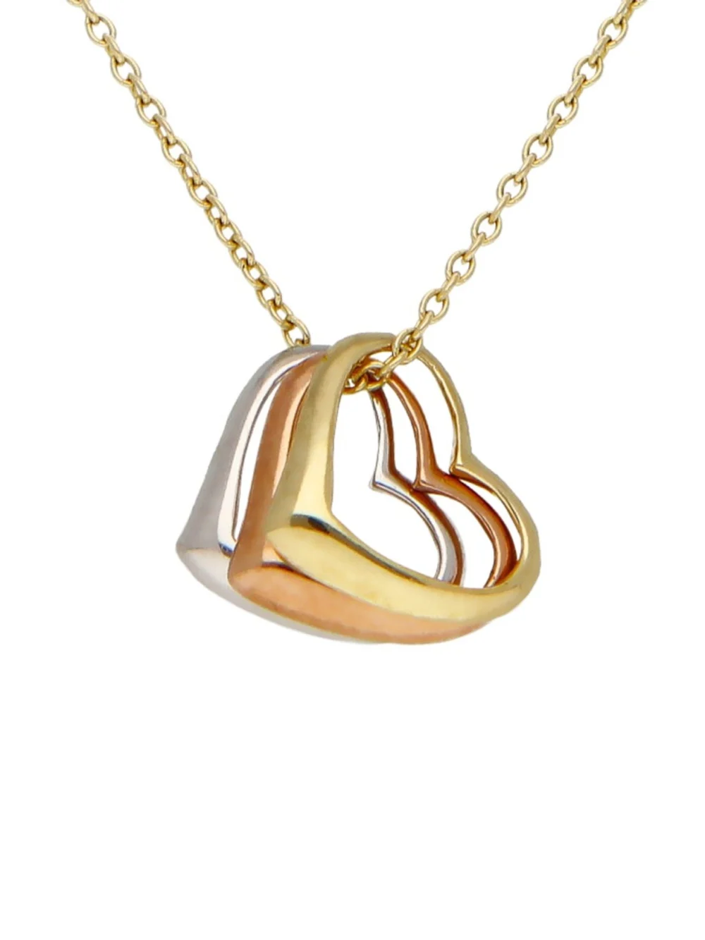 William May 9ct Yellow Rose & White Gold Triple Hearts Necklace, view 2