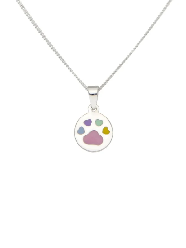 William May Childs Sterling Silver & Enamel Paw Pendant & 14" Necklace