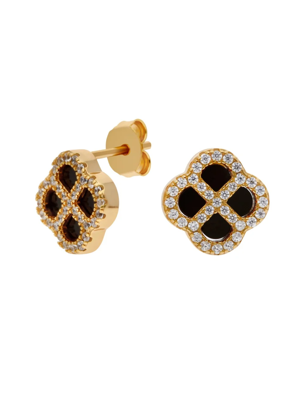 William May Gold Plated Cubic Zirconia & Black Agate Petal Earrings