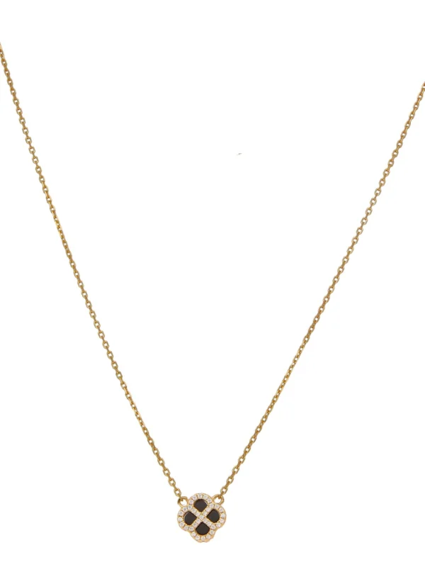 William May Gold Plated Cubic Zirconia & Black Agate Petal Necklace