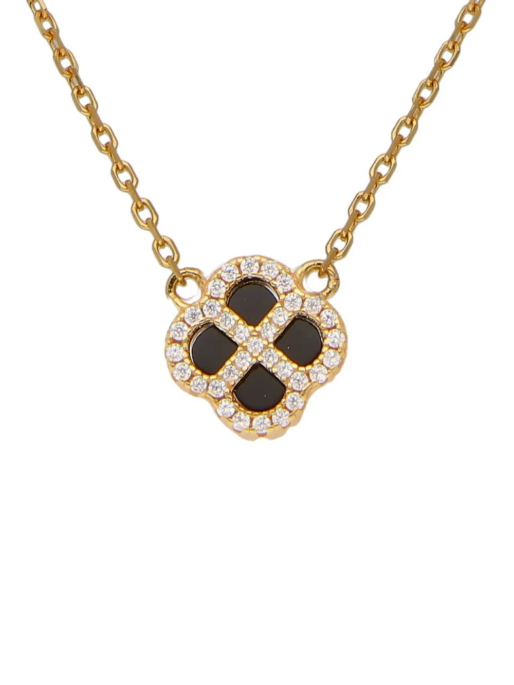 William May Gold Plated Cubic Zirconia & Black Agate Petal Necklace, view 2