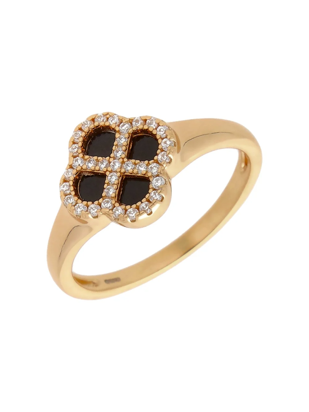 William May Gold Plated Cubic Zirconia & Black Agate Petal Ring