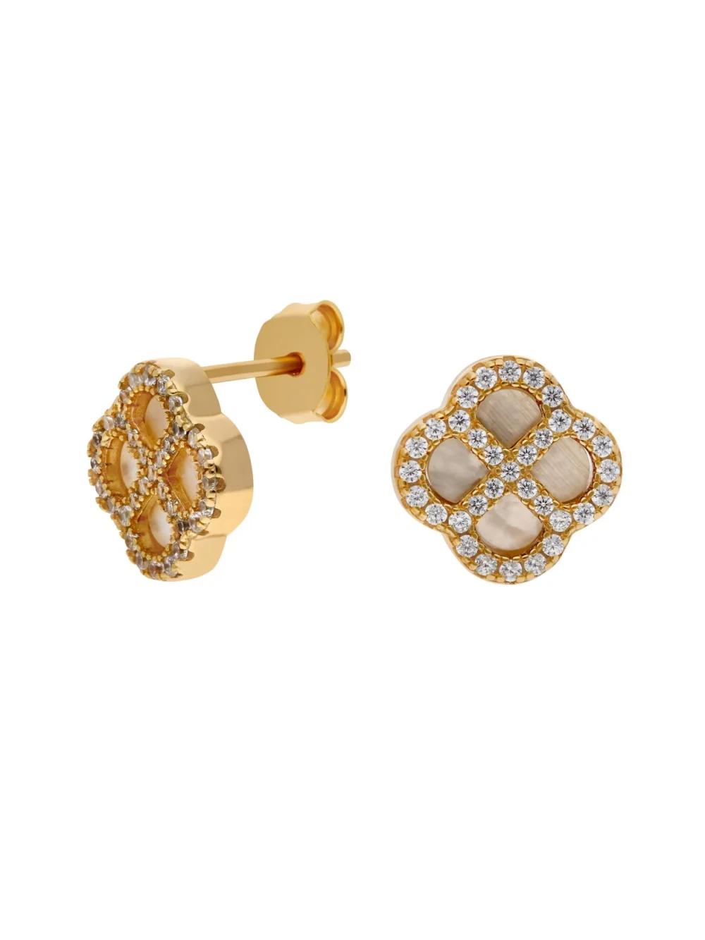 William May Gold Plated Cubic Zirconia & Mother of Pearl Petal Earrings