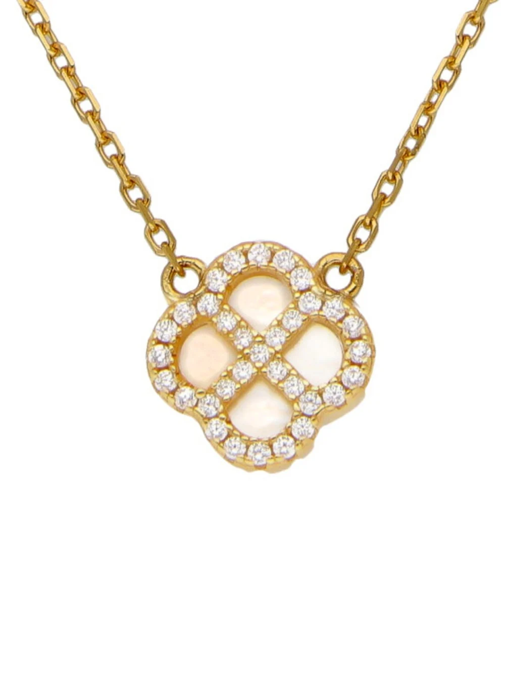 William May Gold Plated Cubic Zirconia & Mother of Pearl Petal Necklace, view 2