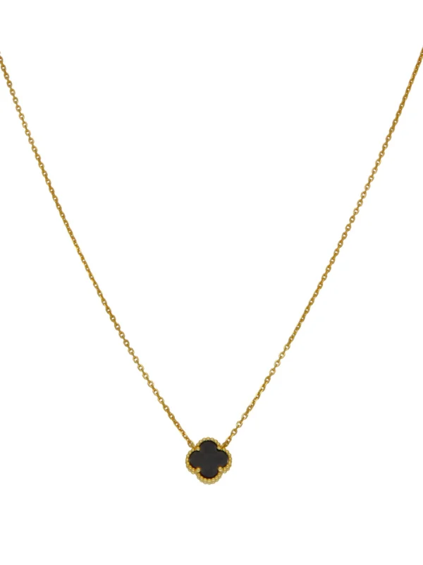 William May Gold Plated Silver 17" Onyx Clover Petal Necklace
