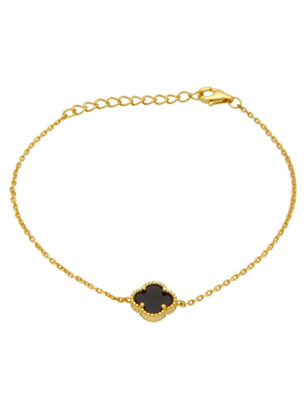 William May Gold Plated Silver 7" Black Onyx Clover Petal Bracelet
