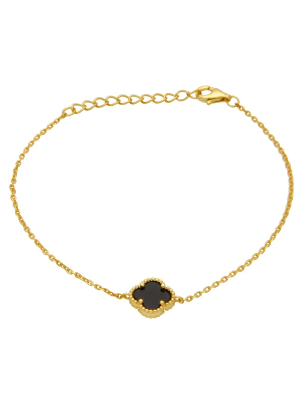 William May Gold Plated Silver 7" Black Onyx Clover Petal Bracelet