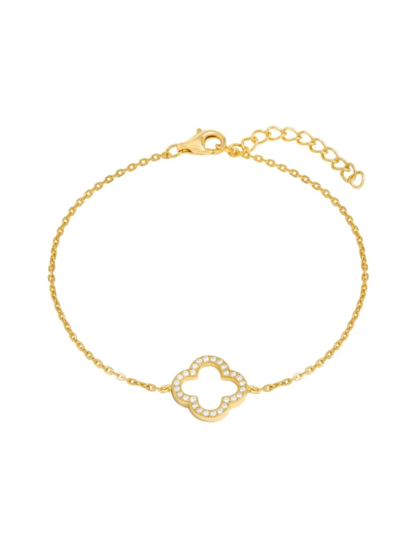 William May Gold Plated Silver Cubic Zirconia Clover Petal Bracelet