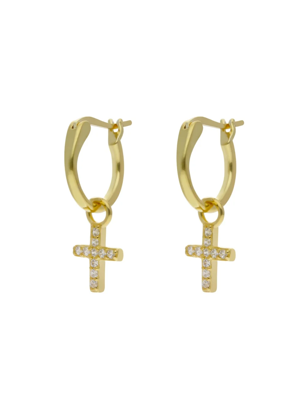 William May Gold Plated Silver Cubic Zirconia Cross Drop Hoop Earrings