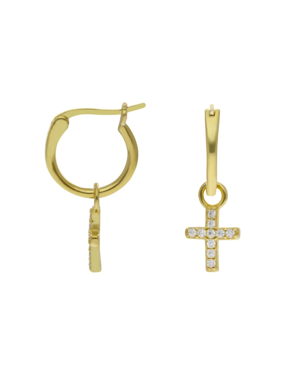William May Gold Plated Silver Cubic Zirconia Cross Drop Hoop Earrings, view 2