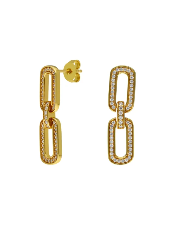 William May Gold Plated Silver Cubic Zirconia Paper Link Drop Earrings