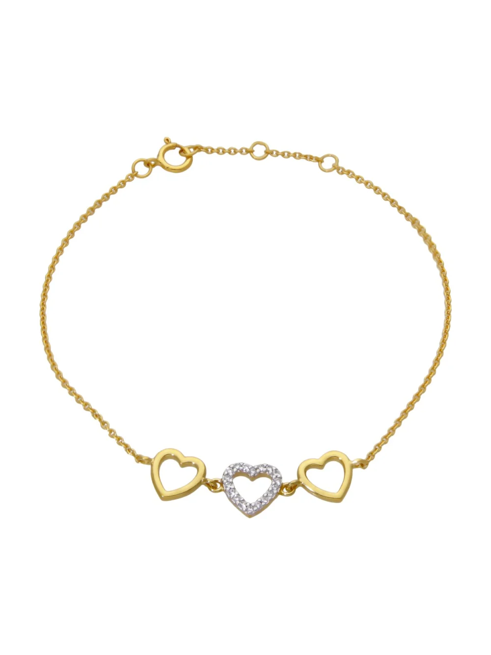 William May Gold Plated Silver Cubic Zirconia Triple Heart Bracelet