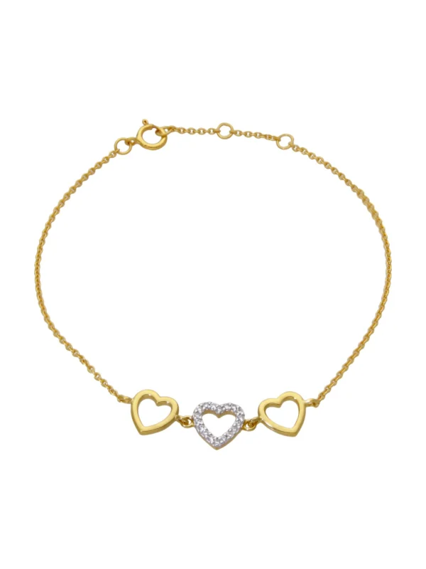 William May Gold Plated Silver Cubic Zirconia Triple Heart Bracelet