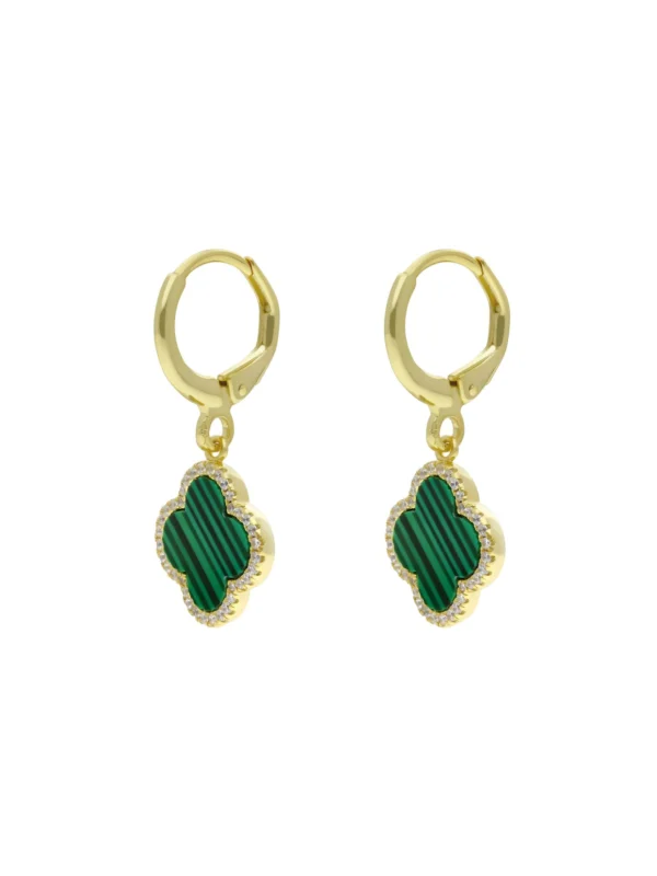 William May Gold Plated Silver Malachite Clover Petal Drop Earrings