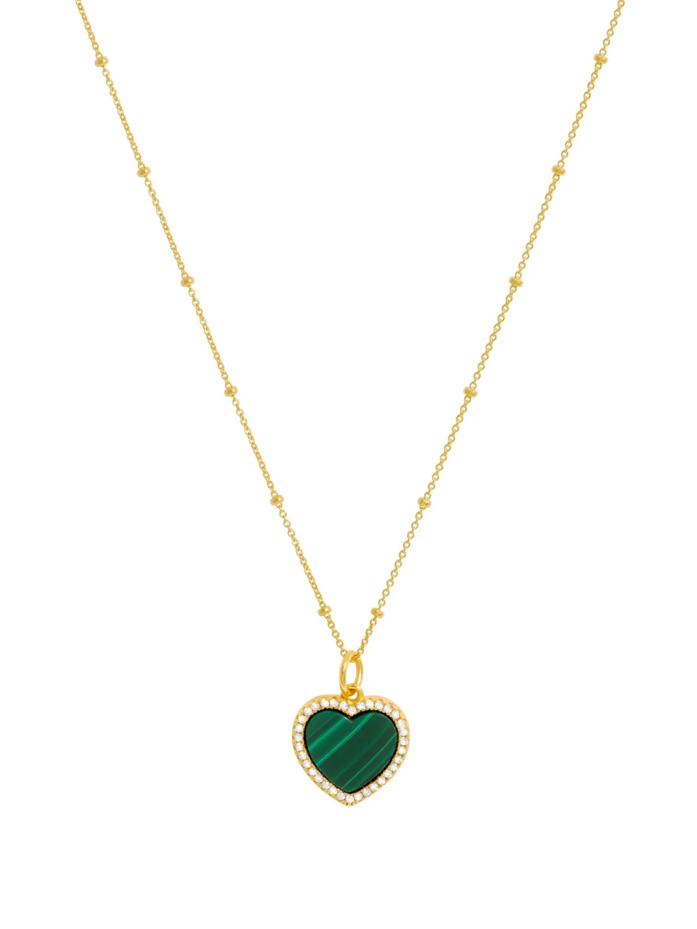 William May Gold Plated Silver Malachite Heart & 18" Bead Chain Necklace