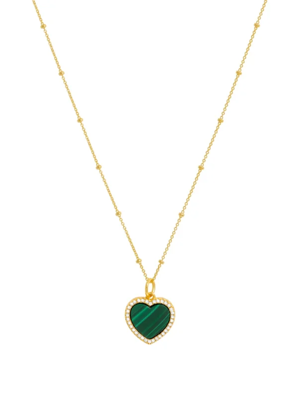 William May Gold Plated Silver Malachite Heart & 18" Bead Chain Necklace