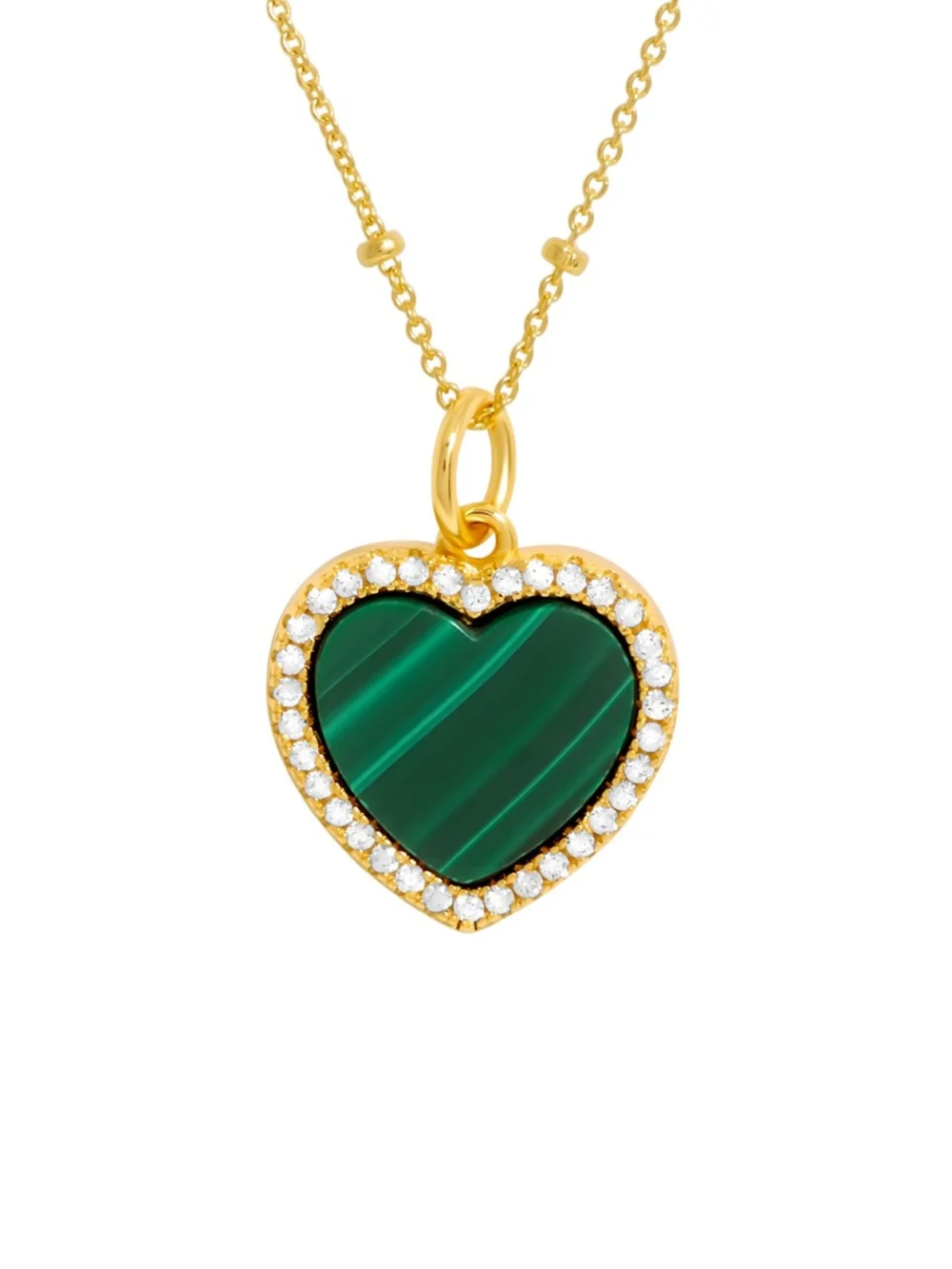William May Gold Plated Silver Malachite Heart & 18" Bead Chain Necklace, view 2