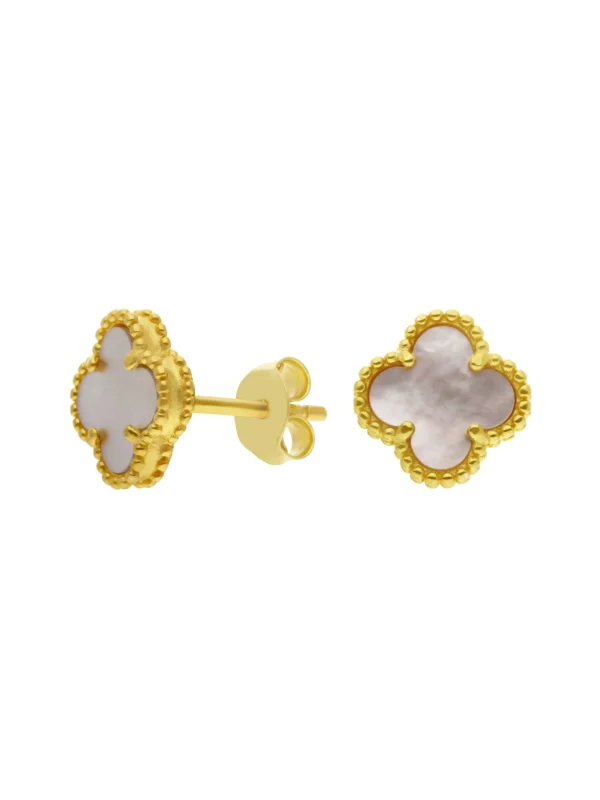 William May Gold Plated Silver Mother of Pearl Clover Petal Earrings