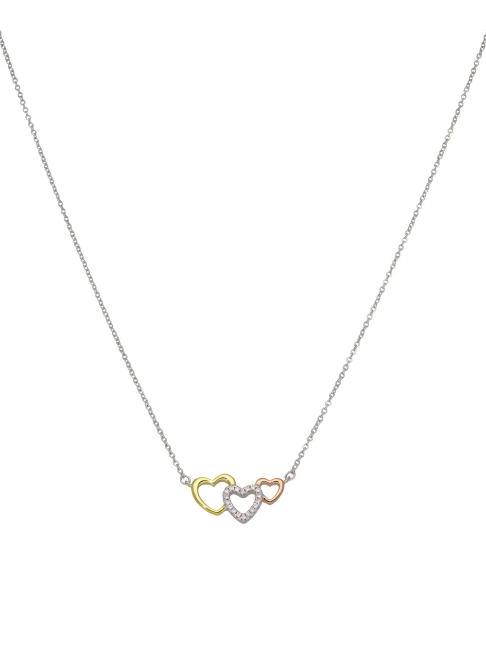 William May Gold Plated Sterling Silver 3 Colour Triple Heart Necklace