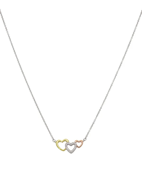 William May Gold Plated Sterling Silver 3 Colour Triple Heart Necklace
