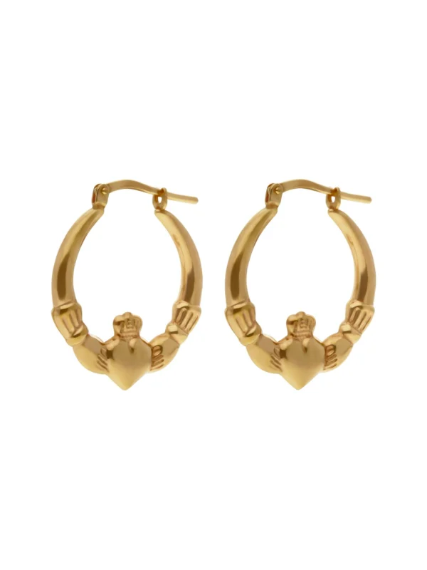 William May Gold Plated Sterling Silver Claddagh Creole Earrings