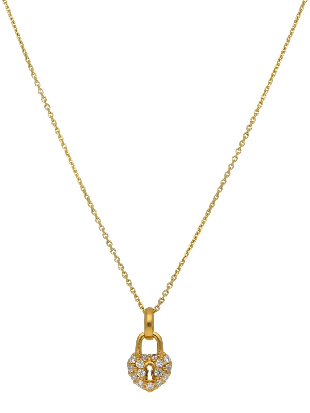 William May Gold Plated Sterling Silver Cubic Zirconia Padlock & Chain