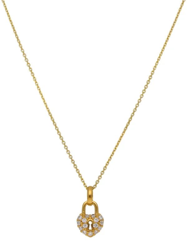 William May Gold Plated Sterling Silver Cubic Zirconia Padlock & Chain