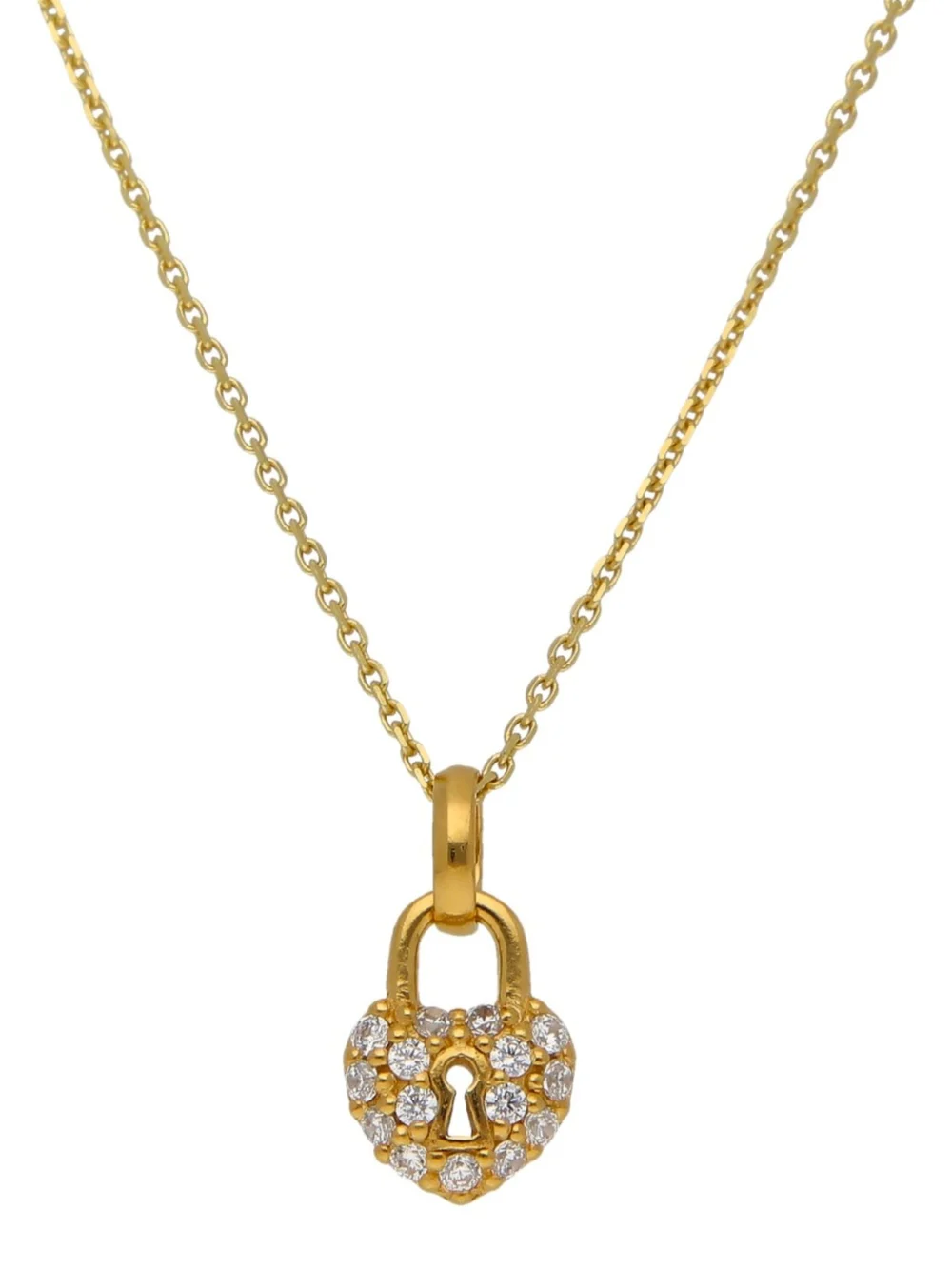 William May Gold Plated Sterling Silver Cubic Zirconia Padlock & Chain, view 2