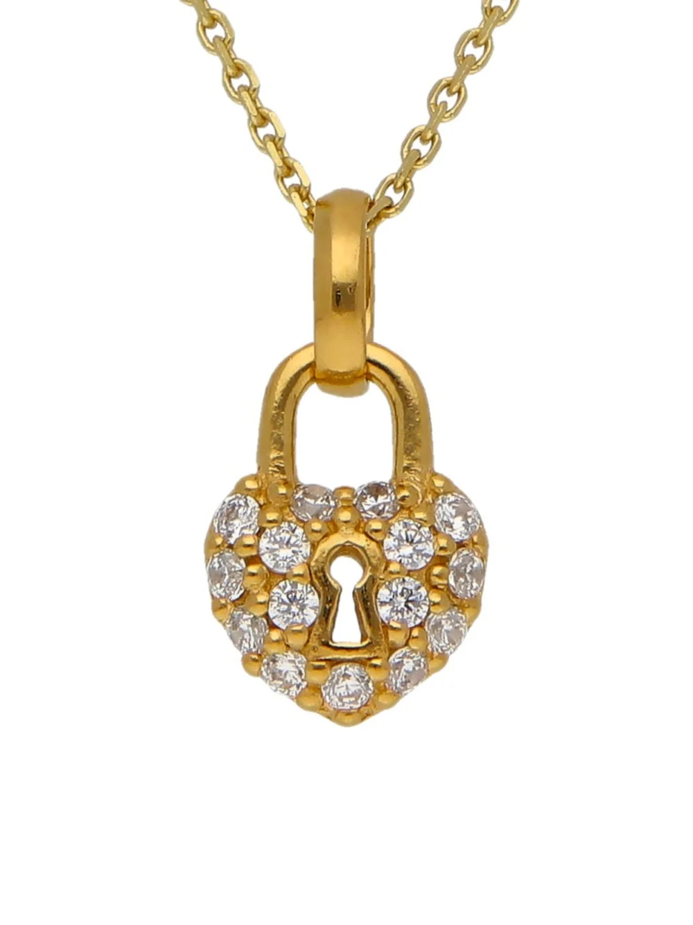 William May Gold Plated Sterling Silver Cubic Zirconia Padlock & Chain, view 3