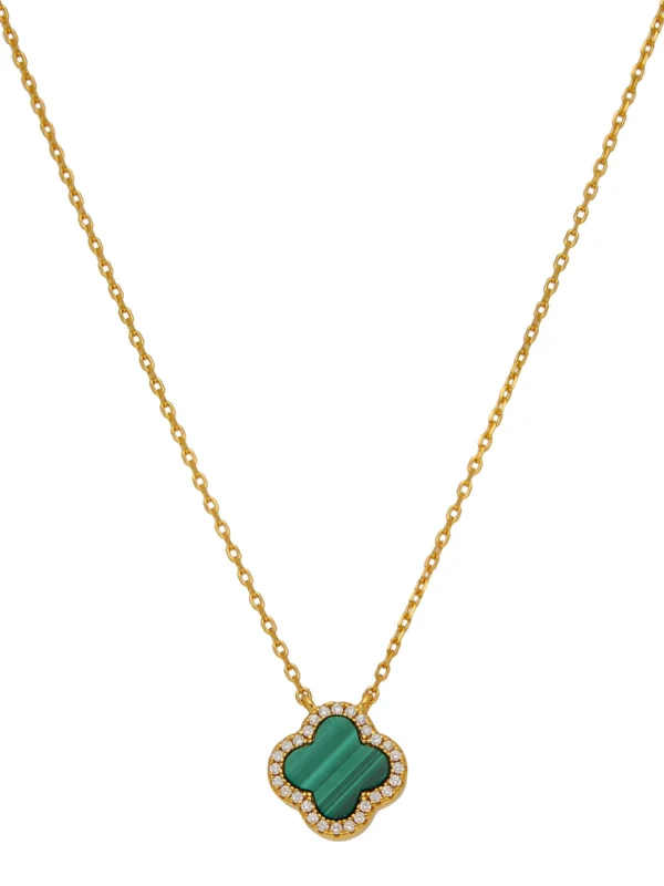 William May Gold Plated Sterling Silver Malachite Clover Petal Necklace
