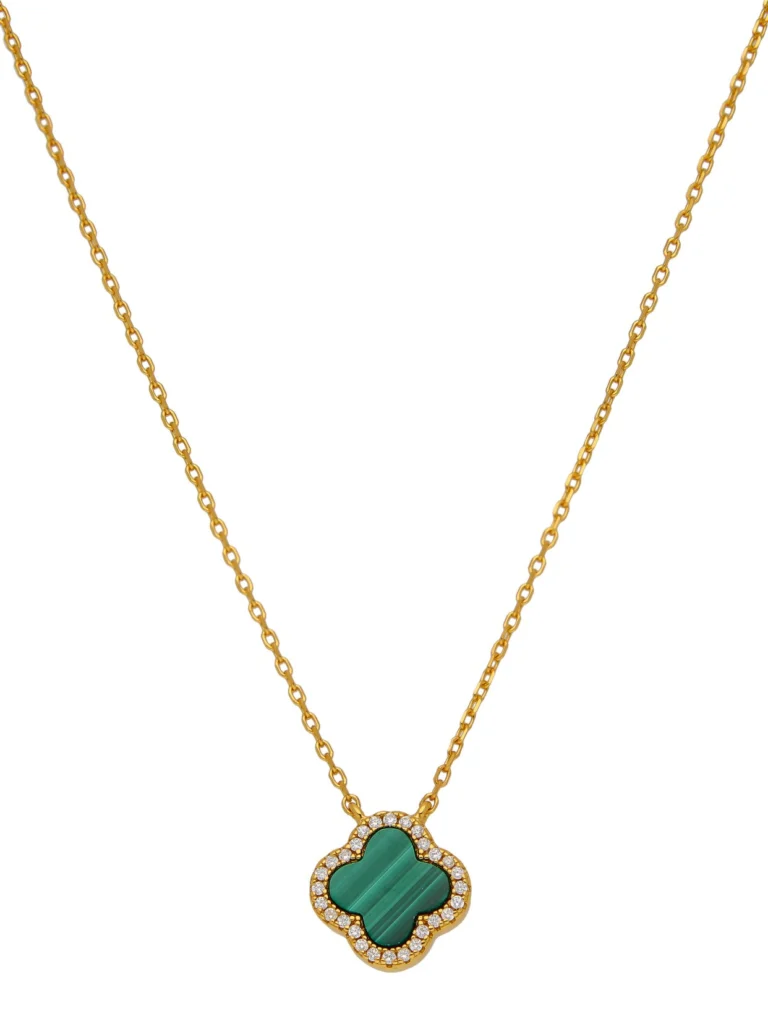 William May Gold Plated Sterling Silver Malachite Clover Petal Necklace
