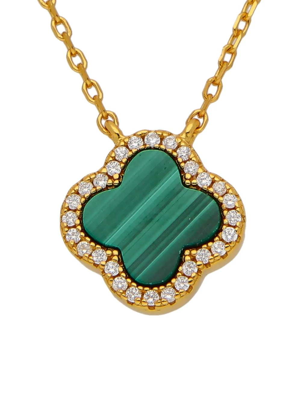 William May Gold Plated Sterling Silver Malachite Clover Petal Necklace, view 2