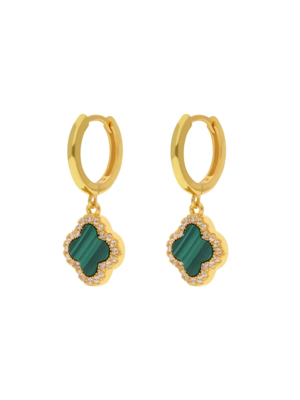 William May Gold Plated Sterling Silver Malachite Petal Hoop Earrings