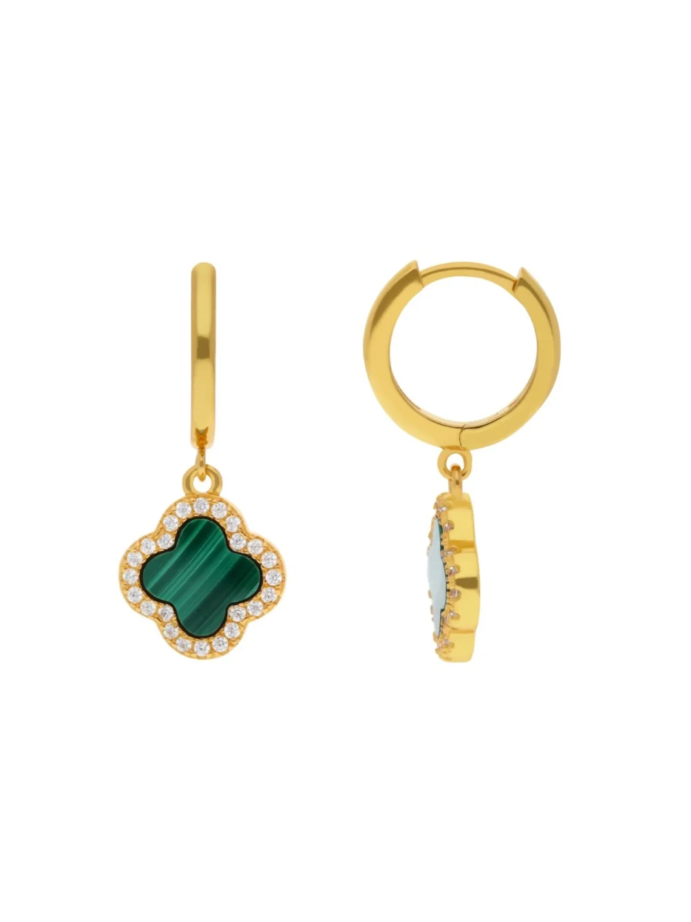 William May Gold Plated Sterling Silver Malachite Petal Hoop Earrings, view 3