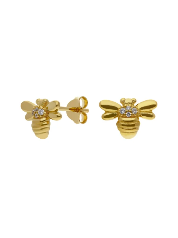 William May Gold Plated Sterling Silver Manchester Bee Stud Earrings