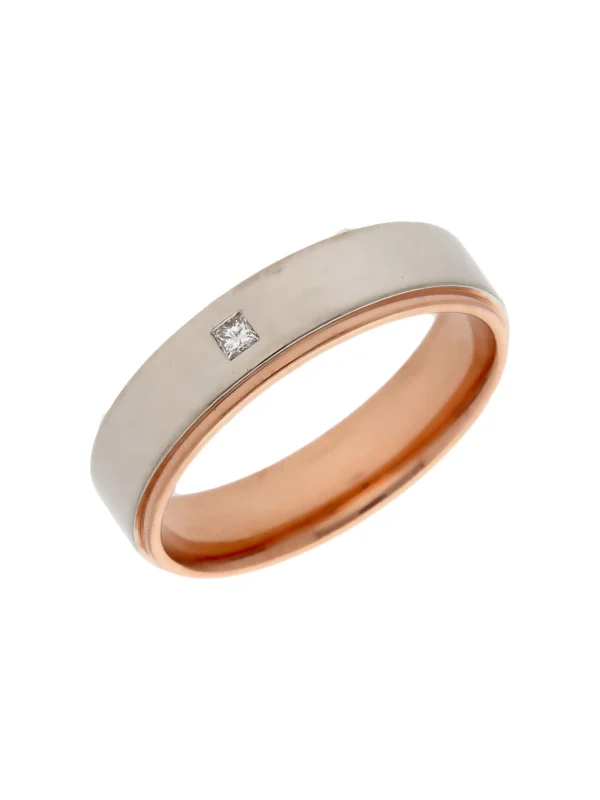 William May Palladium & Rose Gold Diamond Set Wedding Band Ring