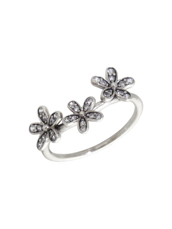 William May Pandora Silver Cubic Zirconia Triple Flower Ring