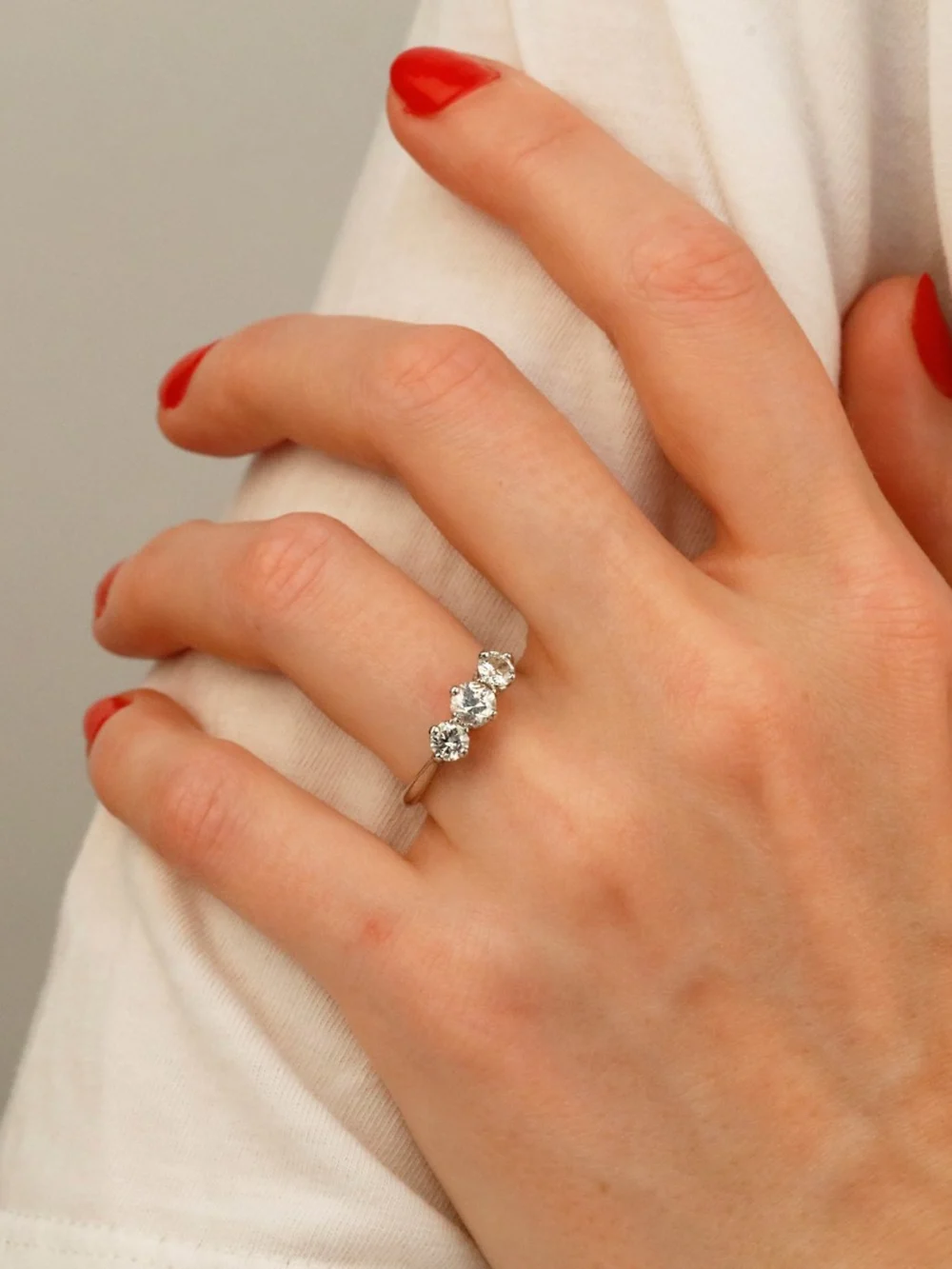William May Platinum 0.86ct Diamond Trilogy Ring, view 2