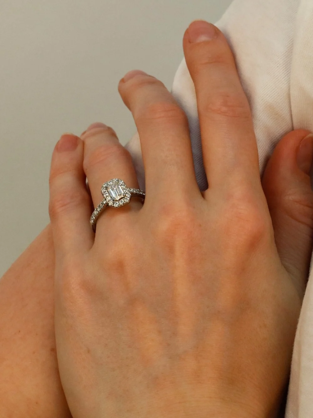 William May Platinum 1.00ct Gia Emerald Cut Diamond Halo Ring