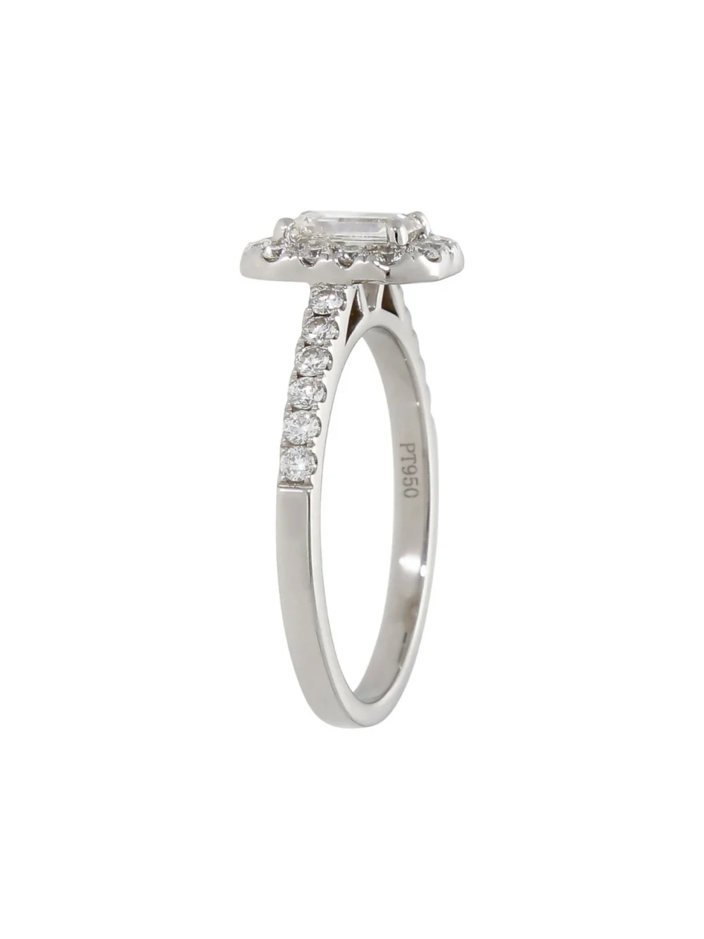 William May Platinum 1.00ct Gia Emerald Cut Diamond Halo Ring, view 3