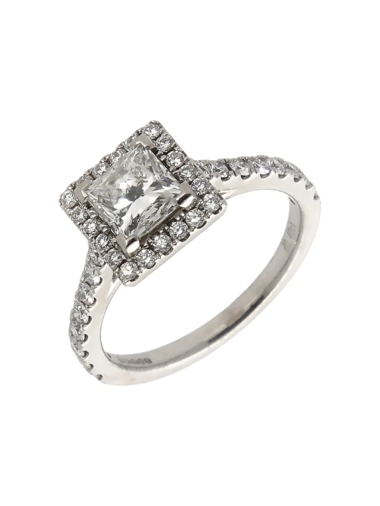 William May Platinum 1.25ct Princess Cut Diamond Halo Ring
