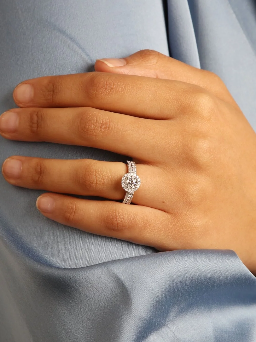 William May Platinum 1.30ct Diamond Halo Bridal Ring Set, view 2