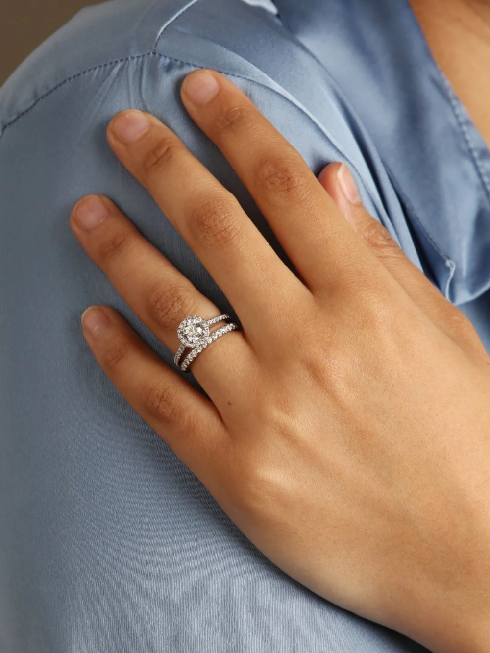 William May Platinum 1.30ct Diamond Halo Bridal Ring Set, view 3