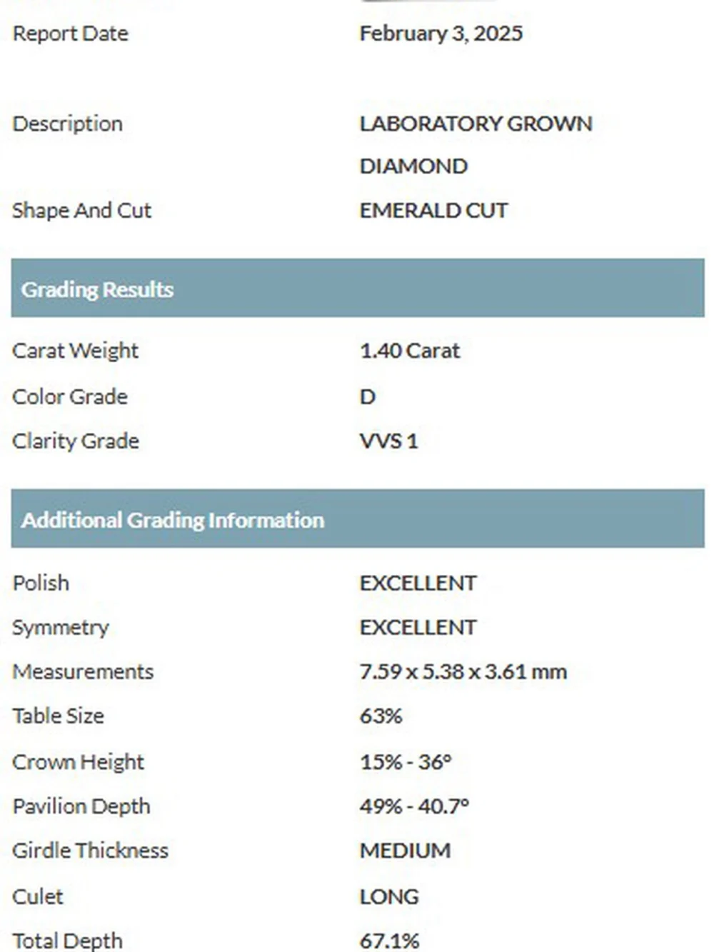 William May Platinum 1.40ct Emerald Cut Lab Grown Diamond Ring, view 3