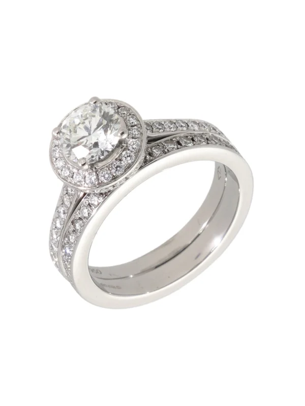 William May Platinum 1.75 Carat Diamond Halo Bridal Ring Set
