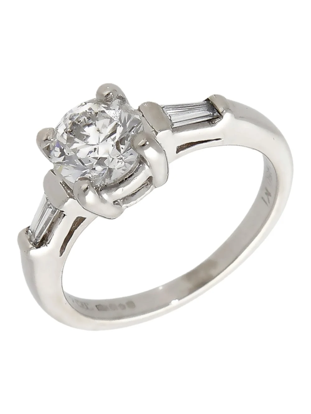 William May Platinum Diamond Solitare & Baguette Cut Shoulder Ring