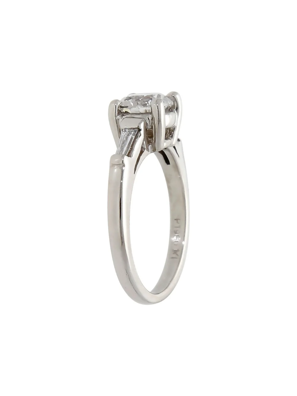 William May Platinum Diamond Solitare & Baguette Cut Shoulder Ring, view 3